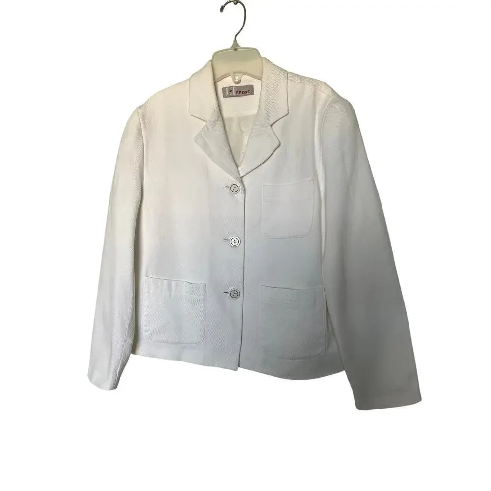 L*T Sport Women White Cotton Blazer Size 12